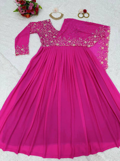 Amazing Georgette Ready Made Pearl Sequence Work Gown
