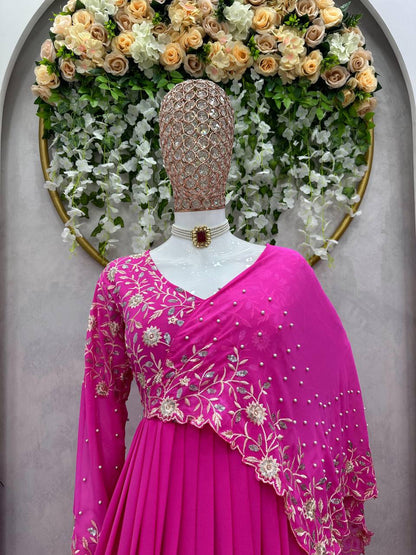Amazing Georgette Ready Made Pearl Sequence Work Gown