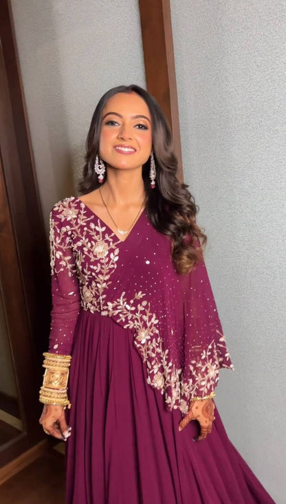 Amazing Georgette Ready Made Pearl Sequence Work Gown