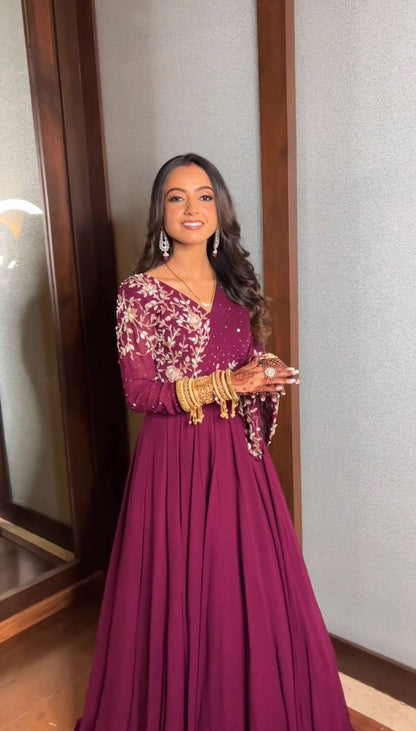 Amazing Georgette Ready Made Pearl Sequence Work Gown