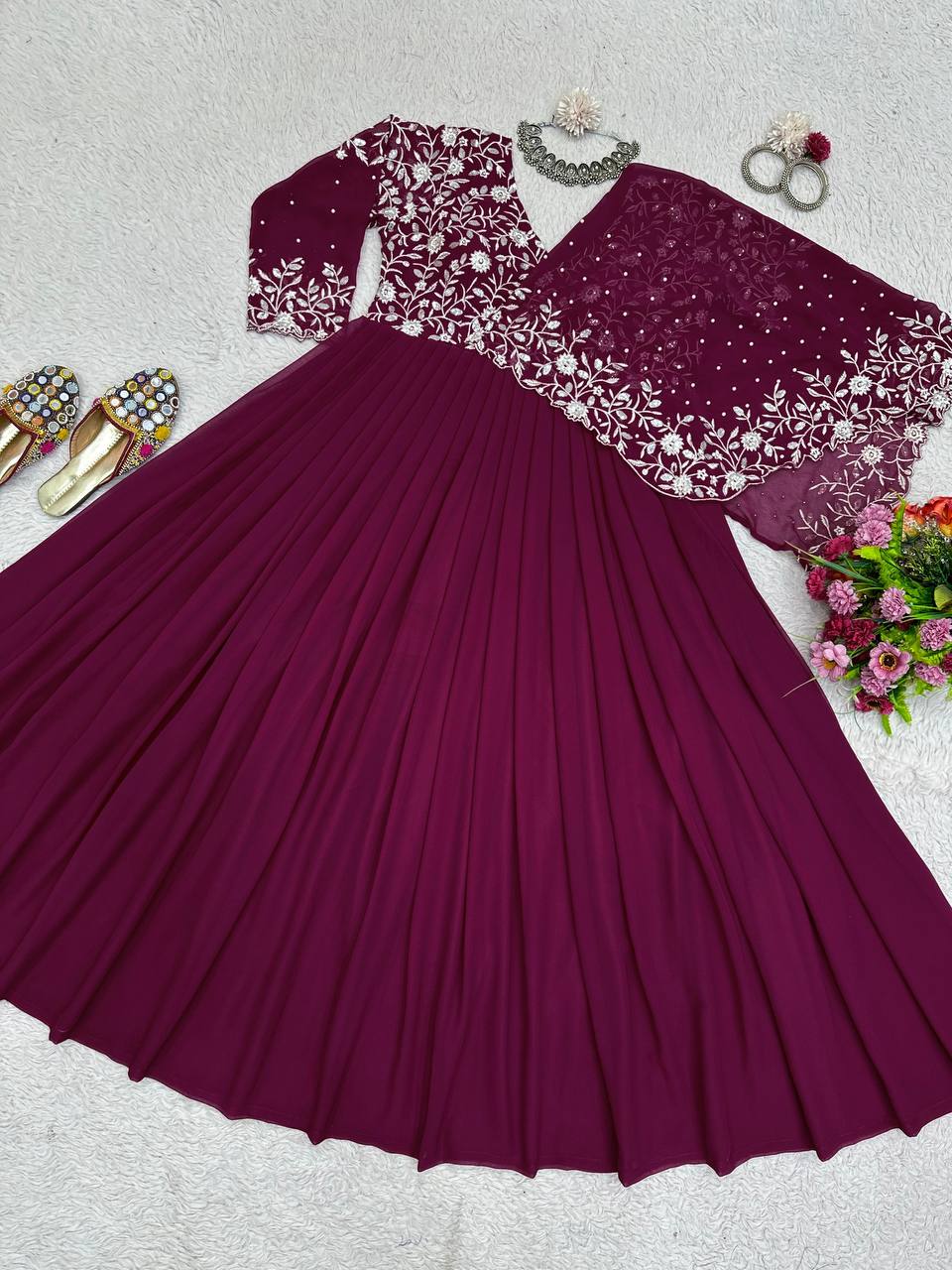 Amazing Georgette Ready Made Pearl Sequence Work Gown