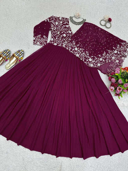 Amazing Georgette Ready Made Pearl Sequence Work Gown