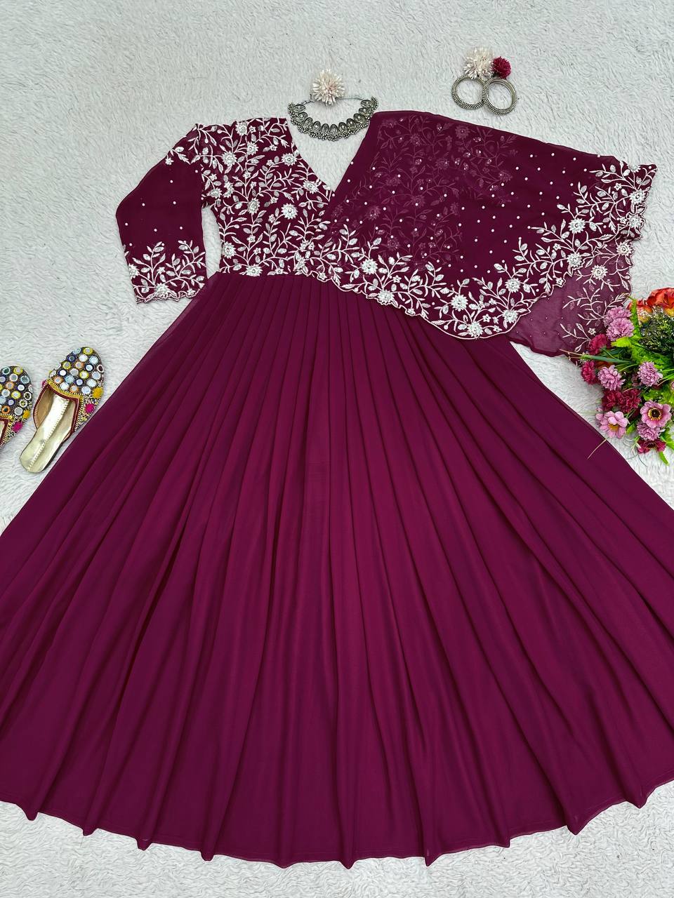 Amazing Georgette Ready Made Pearl Sequence Work Gown