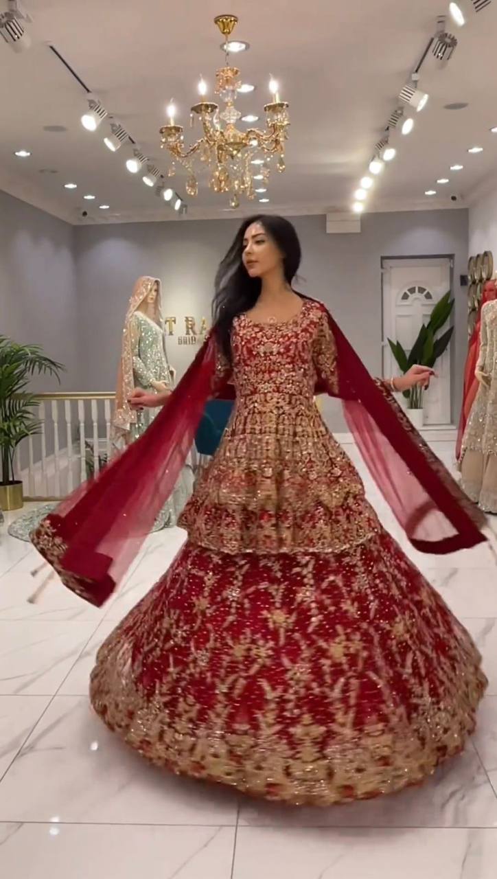 Wedding Wear Red Color Sequence Work Georgette Lehenga Suit