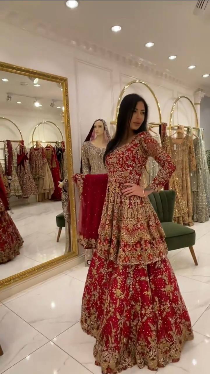 Wedding Wear Red Color Sequence Work Georgette Lehenga Suit