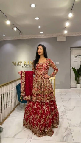 Wedding Wear Red Color Sequence Work Georgette Lehenga Suit