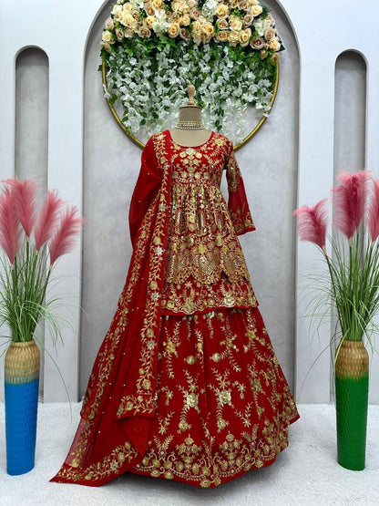 Wedding Wear Red Color Sequence Work Georgette Lehenga Suit