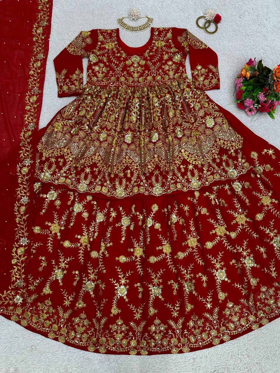 Wedding Wear Red Color Sequence Work Georgette Lehenga Suit