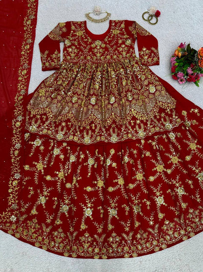 Wedding Wear Red Color Sequence Work Georgette Lehenga Suit