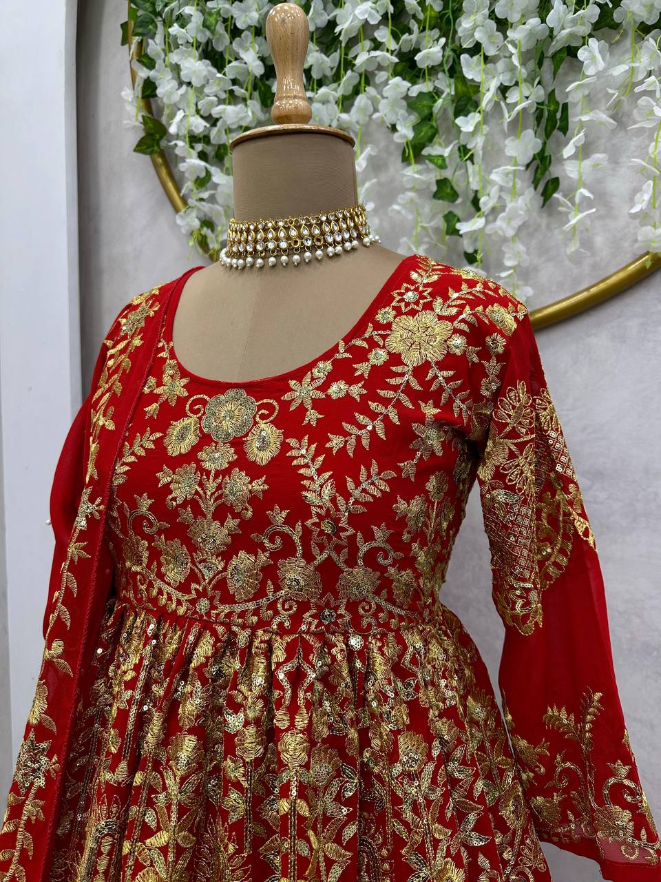 Wedding Wear Red Color Sequence Work Georgette Lehenga Suit