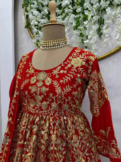 Wedding Wear Red Color Sequence Work Georgette Lehenga Suit