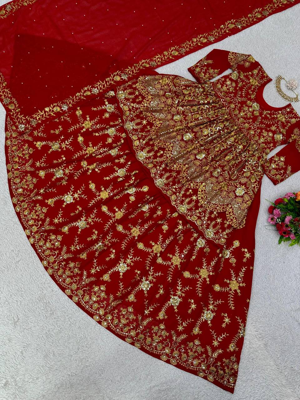 Wedding Wear Red Color Sequence Work Georgette Lehenga Suit