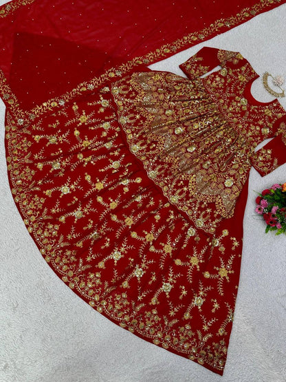 Wedding Wear Red Color Sequence Work Georgette Lehenga Suit