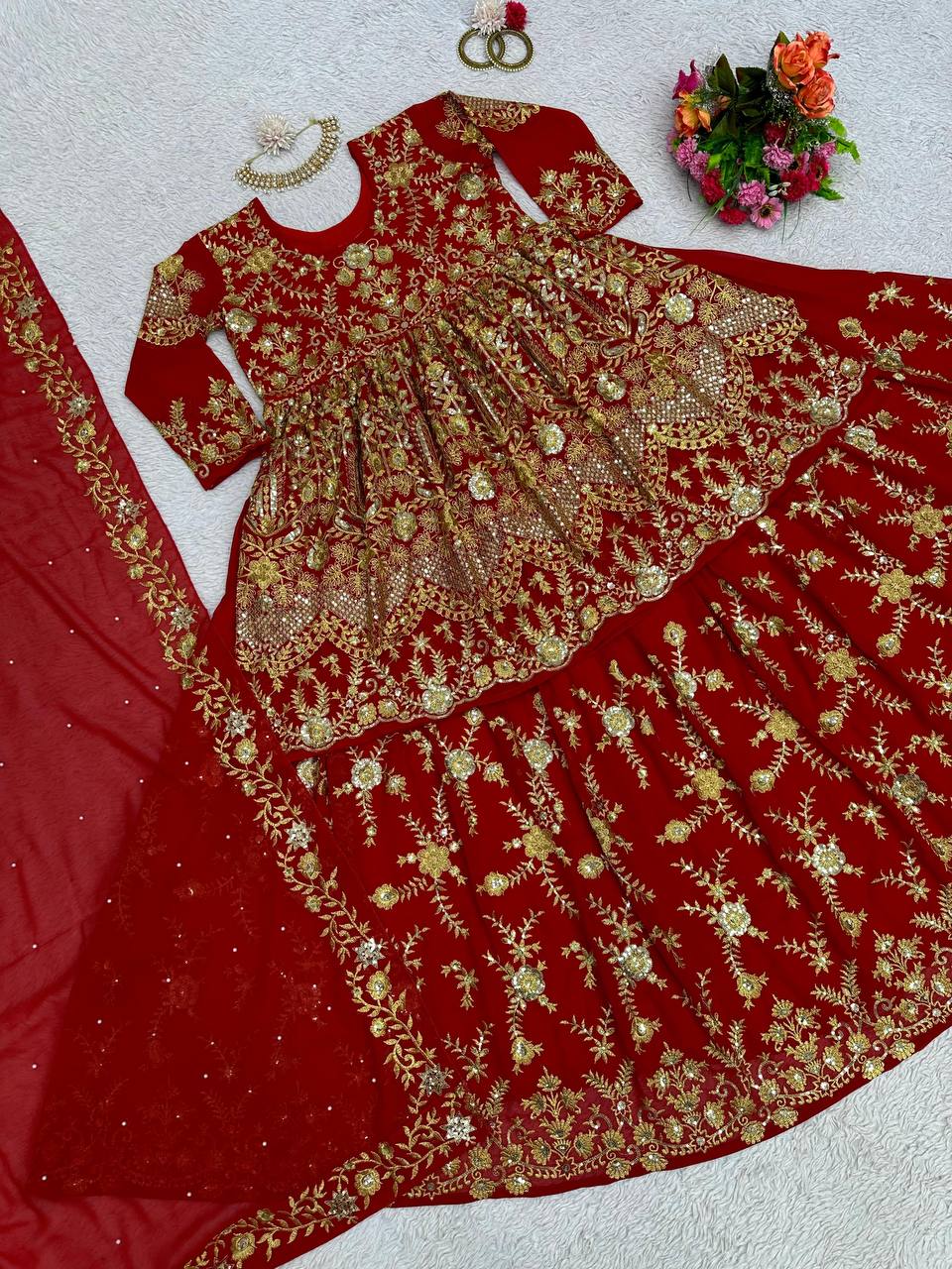 Wedding Wear Red Color Sequence Work Georgette Lehenga Suit