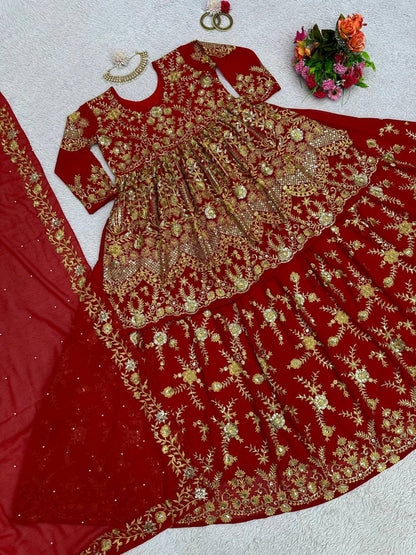 Wedding Wear Red Color Sequence Work Georgette Lehenga Suit