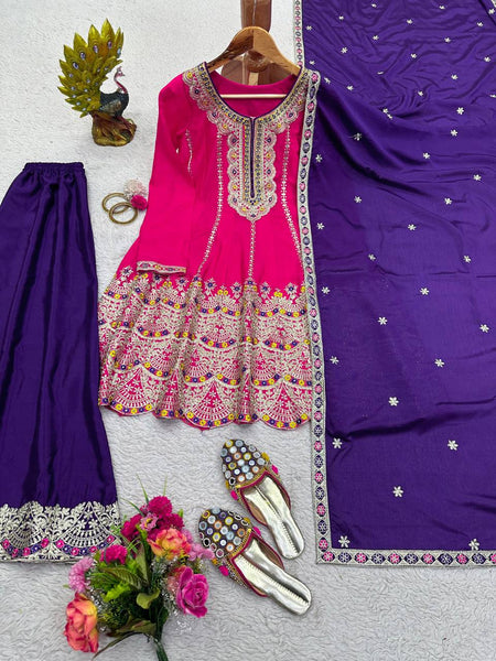 Latest Chinon Silk Sequence Work Ready Made Salwar Suit