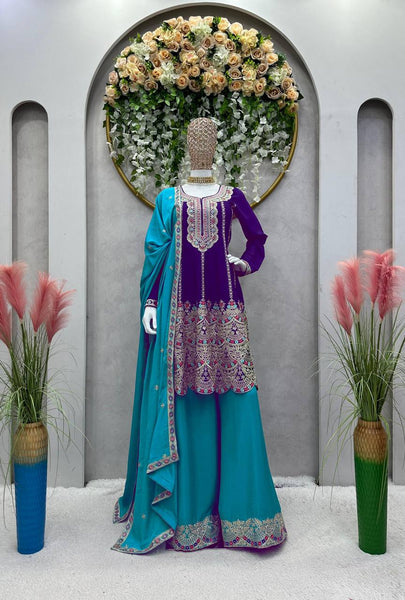 Latest Chinon Silk Sequence Work Ready Made Salwar Suit