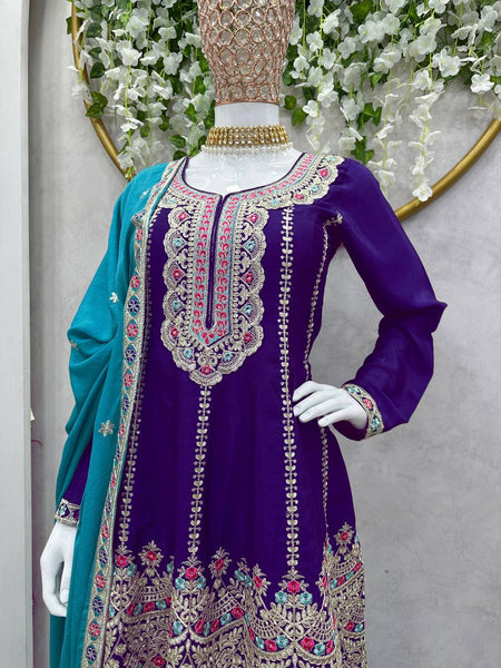 Latest Chinon Silk Sequence Work Ready Made Salwar Suit