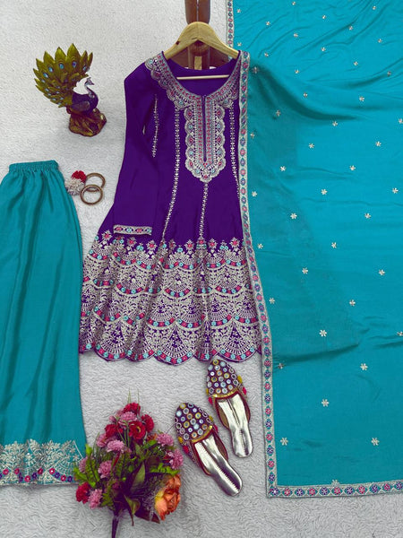 Latest Chinon Silk Sequence Work Ready Made Salwar Suit