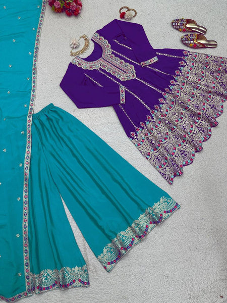 Latest Chinon Silk Sequence Work Ready Made Salwar Suit