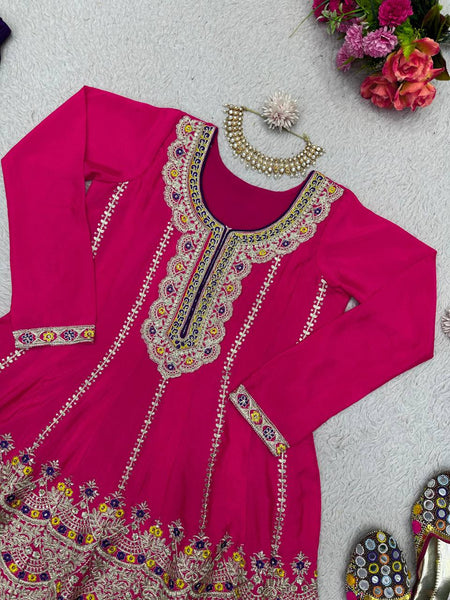 Latest Chinon Silk Sequence Work Ready Made Salwar Suit