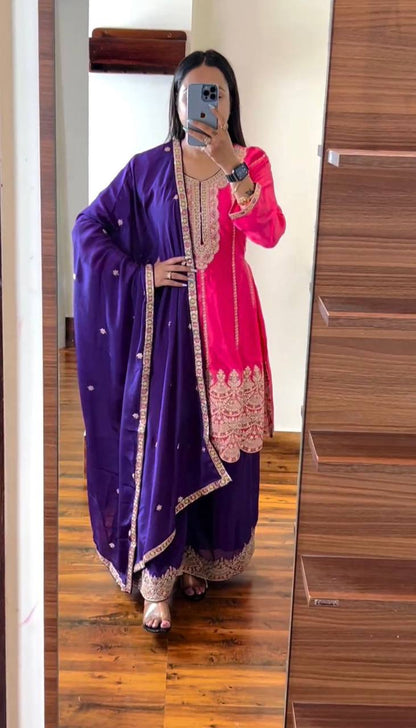 Latest Chinon Silk Sequence Work Ready Made Salwar Suit