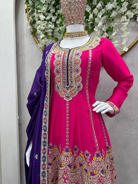 Latest Chinon Silk Sequence Work Ready Made Salwar Suit