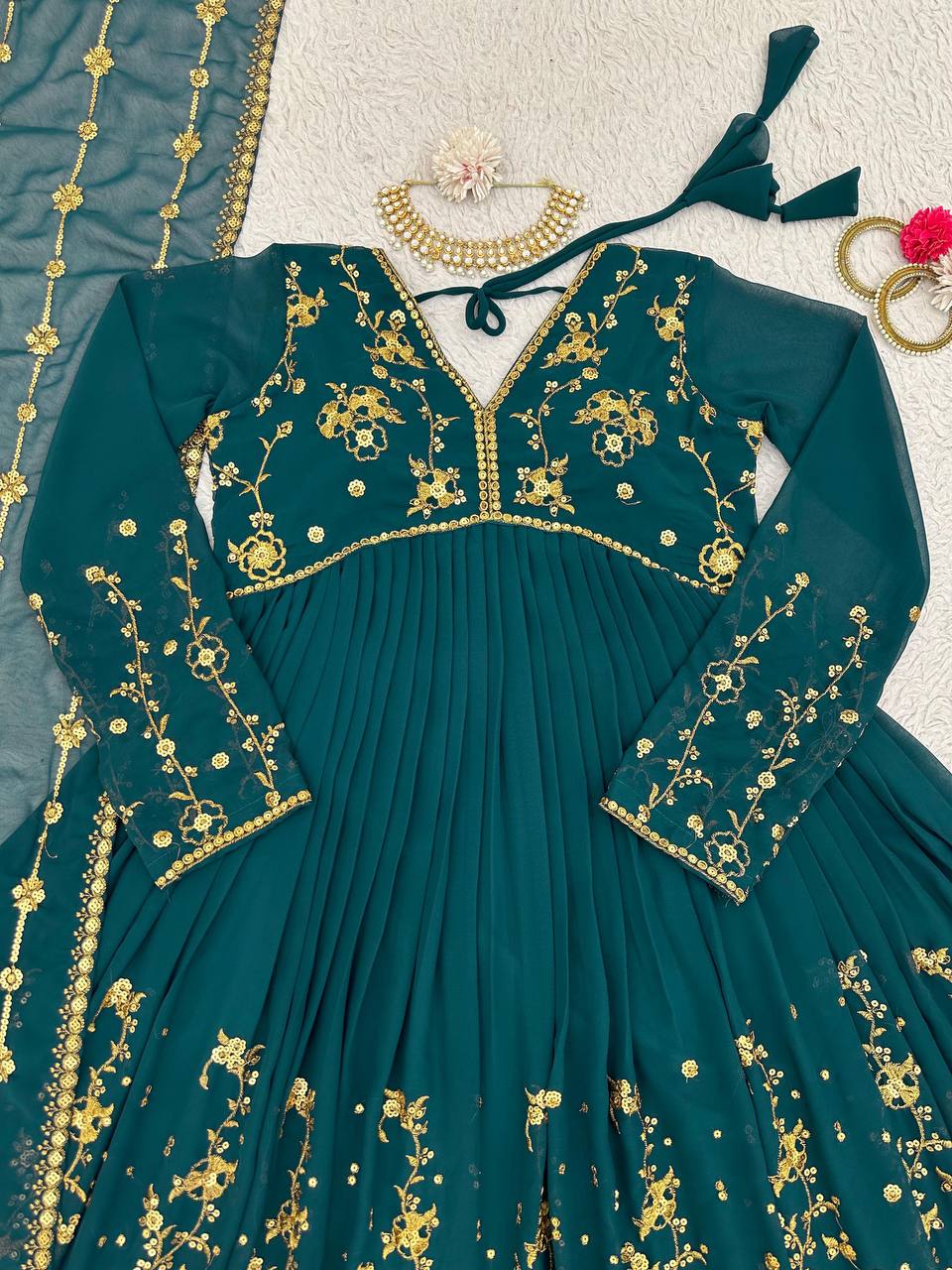 Latest Rama Color Georgette Sequence Work Ready Made Salwar Suit