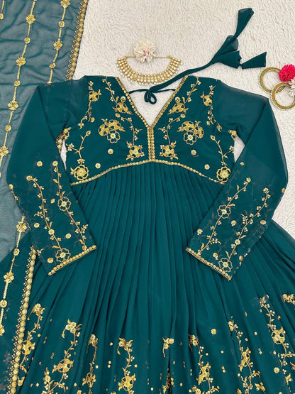 Latest Rama Color Georgette Sequence Work Ready Made Salwar Suit