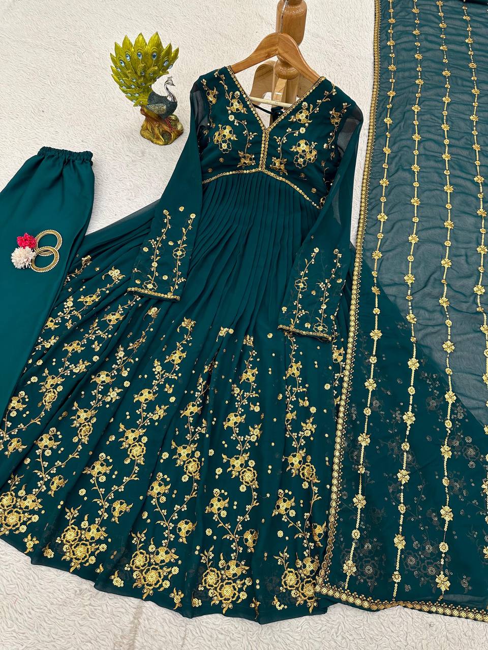 Latest Rama Color Georgette Sequence Work Ready Made Salwar Suit