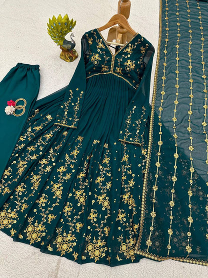 Latest Rama Color Georgette Sequence Work Ready Made Salwar Suit