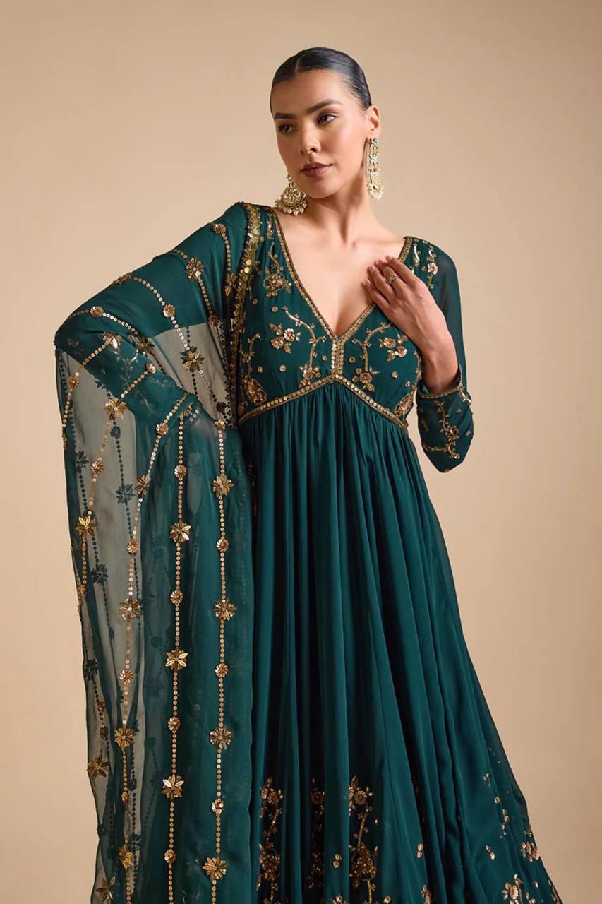 Latest Rama Color Georgette Sequence Work Ready Made Salwar Suit