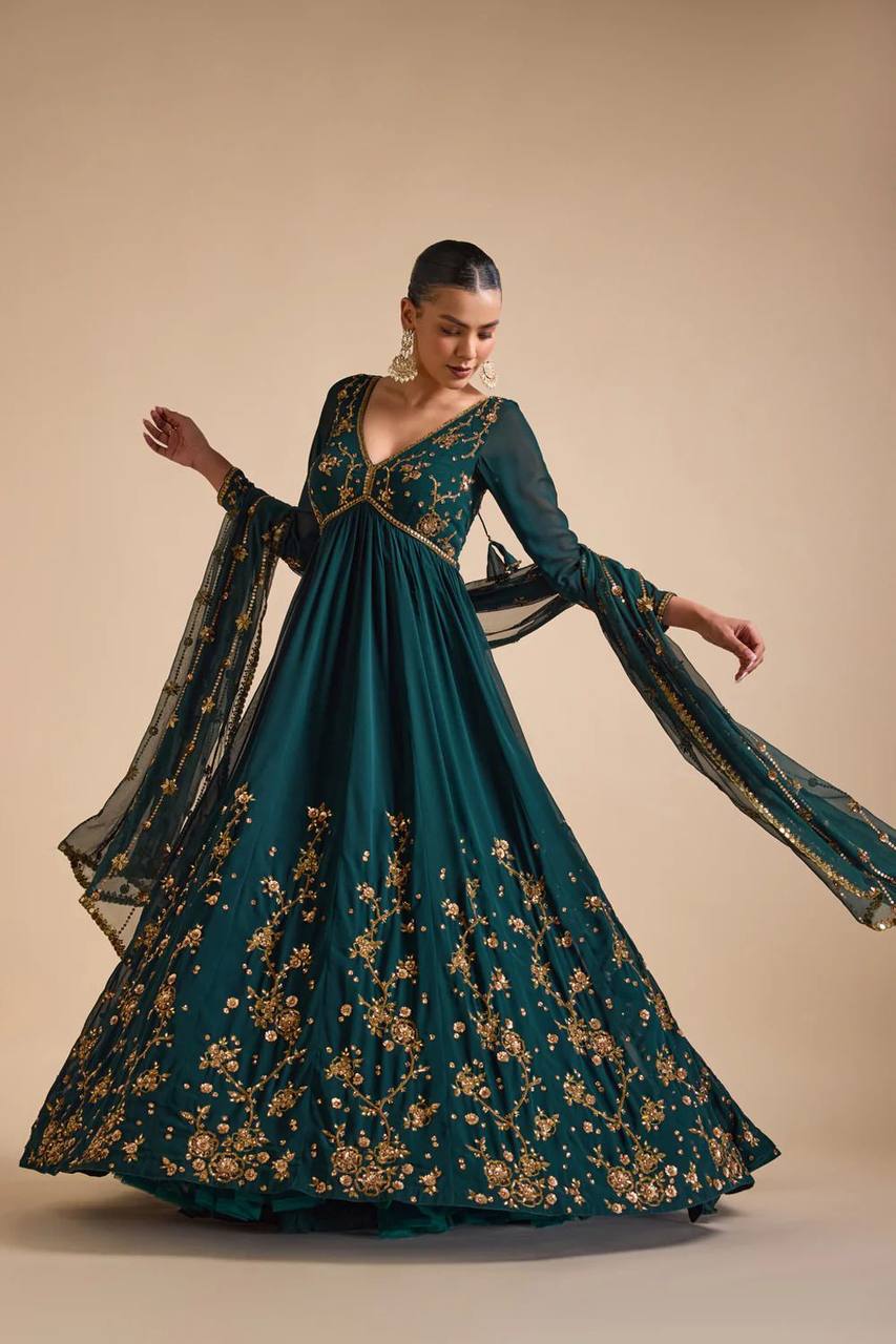 Latest Rama Color Georgette Sequence Work Ready Made Salwar Suit
