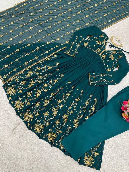Latest Rama Color Georgette Sequence Work Ready Made Salwar Suit