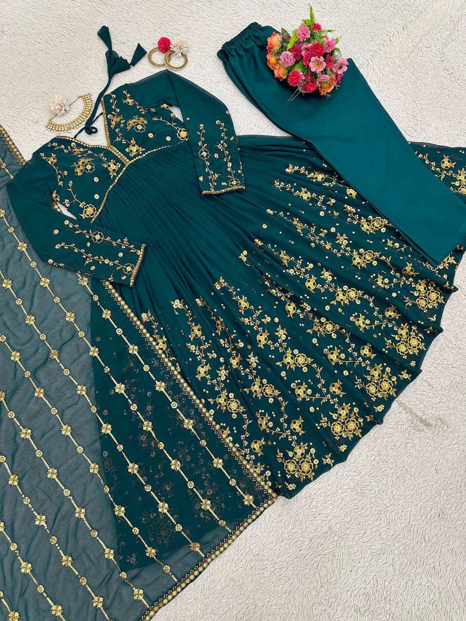 Latest Rama Color Georgette Sequence Work Ready Made Salwar Suit