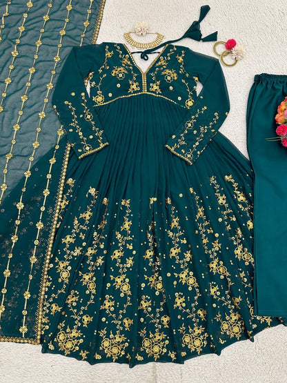 Latest Rama Color Georgette Sequence Work Ready Made Salwar Suit