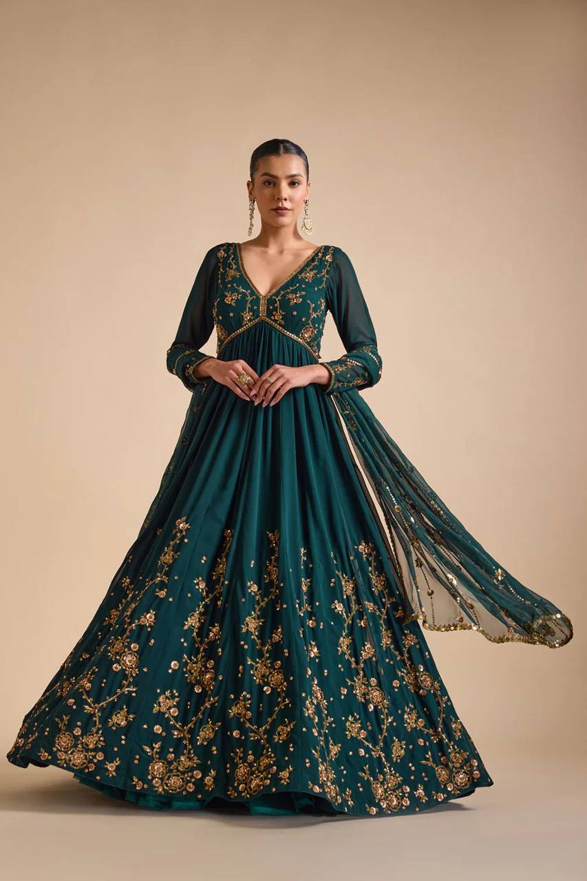 Latest Rama Color Georgette Sequence Work Ready Made Salwar Suit