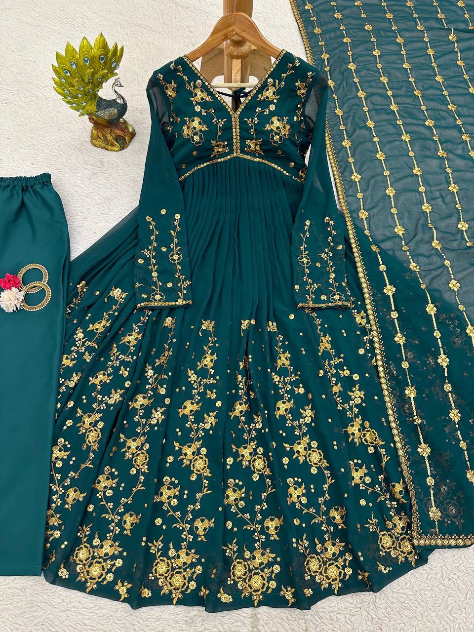 Latest Rama Color Georgette Sequence Work Ready Made Salwar Suit