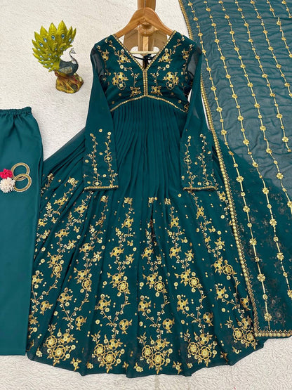 Latest Rama Color Georgette Sequence Work Ready Made Salwar Suit