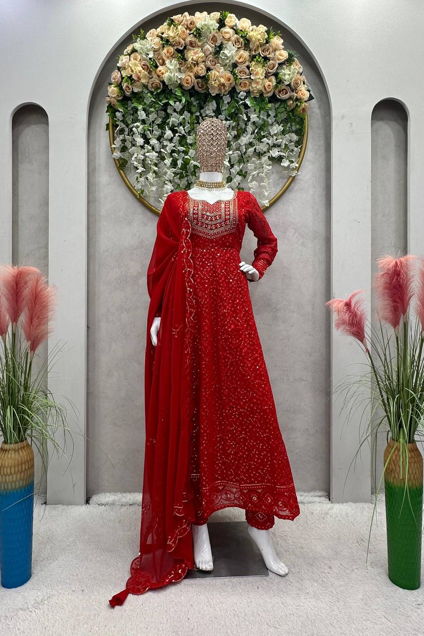 Wedding Wear Gerorgette Sequence Work Ready Made Salwar Suit