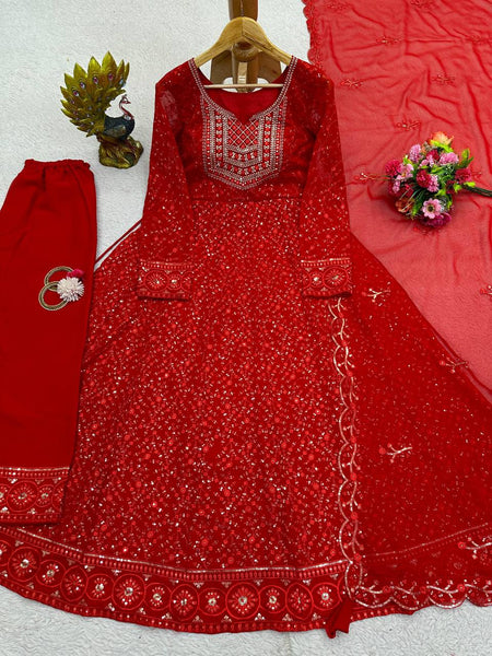 Wedding Wear Gerorgette Sequence Work Ready Made Salwar Suit