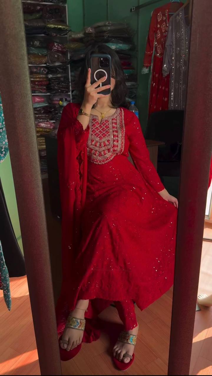 Wedding Wear Gerorgette Sequence Work Ready Made Salwar Suit
