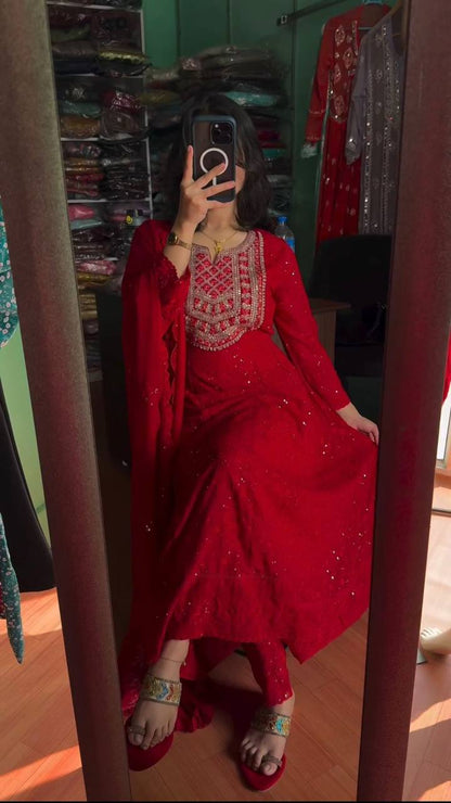 Wedding Wear Gerorgette Sequence Work Ready Made Salwar Suit