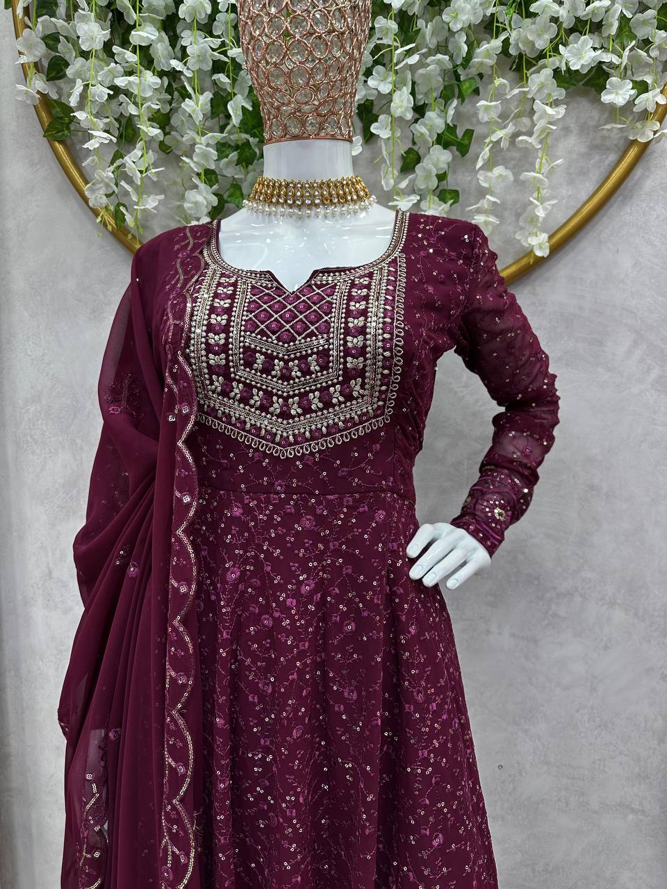 Wedding Wear Gerorgette Sequence Work Ready Made Salwar Suit