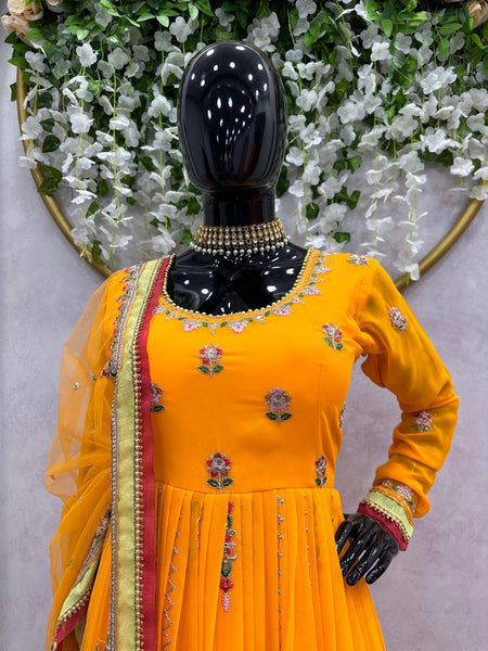 Elegant Orange Color Georgette Sequence Embroidery Work Salwar Suit