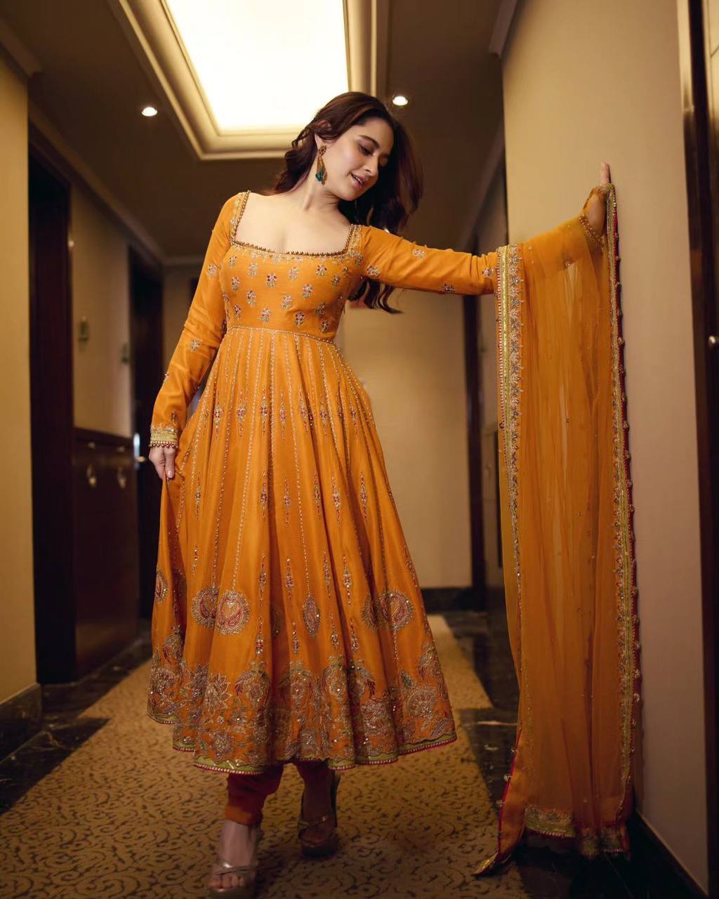 Elegant Orange Color Georgette Sequence Embroidery Work Salwar Suit