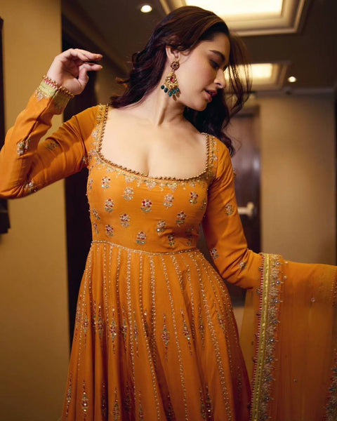 Elegant Orange Color Georgette Sequence Embroidery Work Salwar Suit