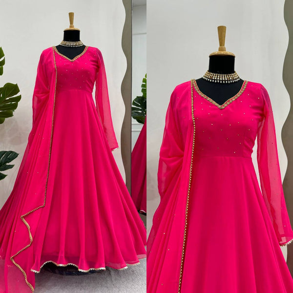 Pink Color Party Wear Georgette Sequence Thread Work Salwar Suit