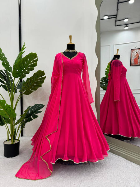 Pink Color Party Wear Georgette Sequence Thread Work Salwar Suit