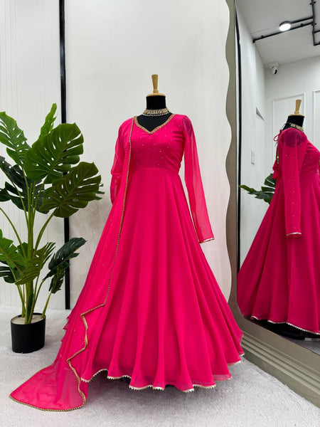 Pink Color Party Wear Georgette Sequence Thread Work Salwar Suit